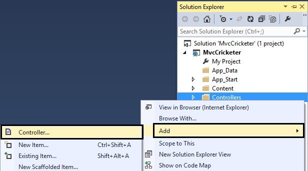 Adding Controller in MVC 5